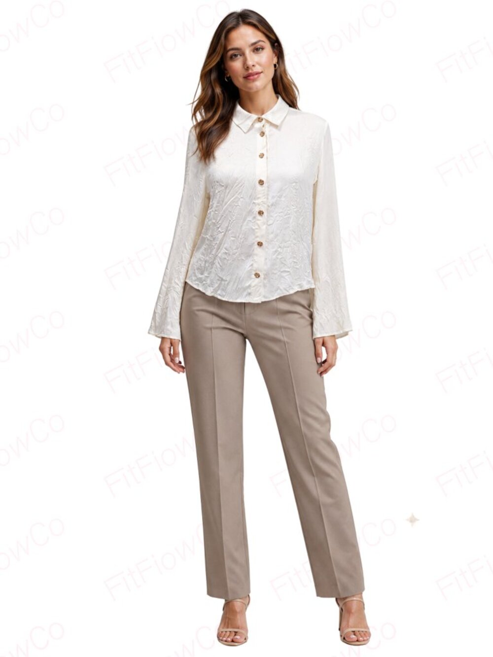 Zara Ecru Crinkle Effect Gold Button Blouse XS NWT